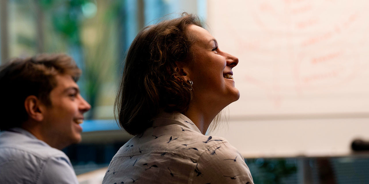 Woman looking up smiling